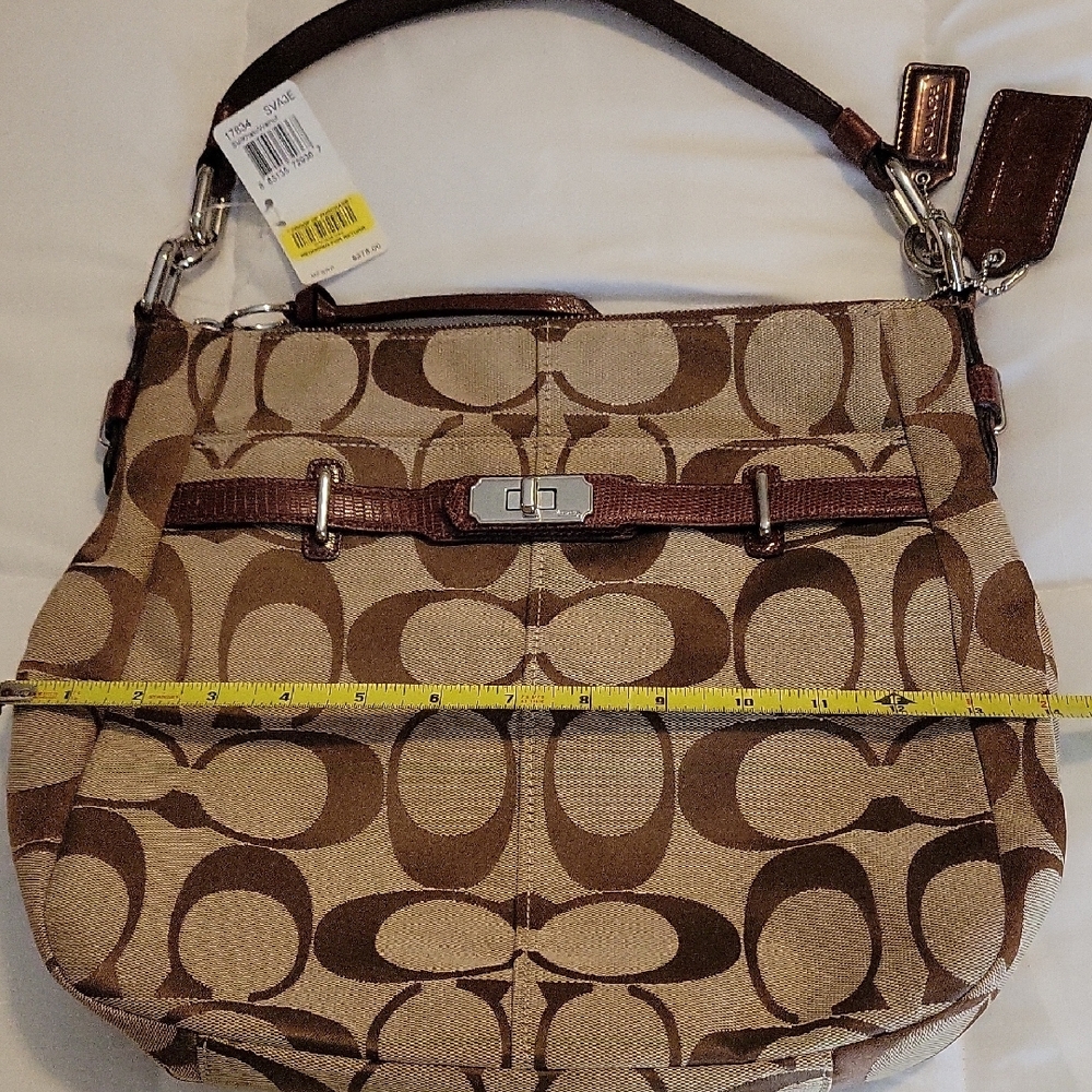 Coach Brown and Tan Signature Shoulder Bag